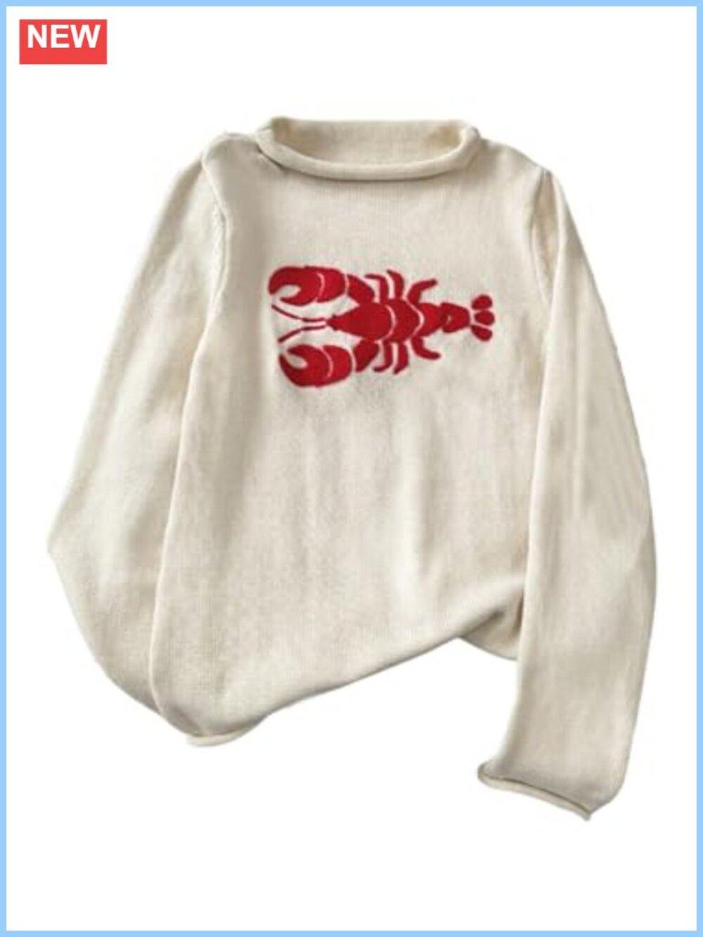 Cozy Lobster Sweater Women's Cute Roll Neck Knit Pullover Long Sleeve Loose Fit